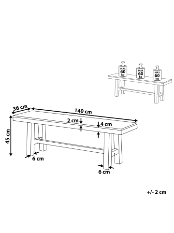 Beliani Gartenbank SCANIA in Braun/Weiß - (W) 140 x (H) 45 x (L) 36 cm