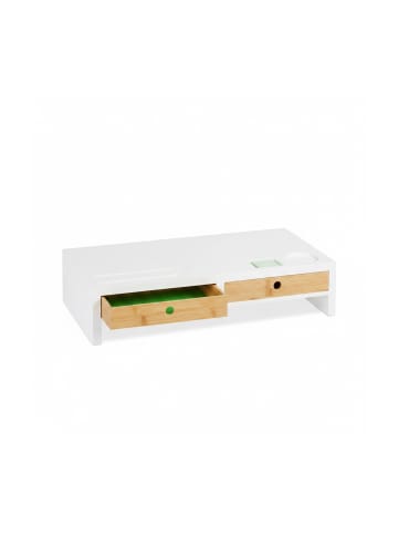 relaxdays Monitorständer in Weiß/Natur - (B)55,5 x (H)12 x (T)27 cm