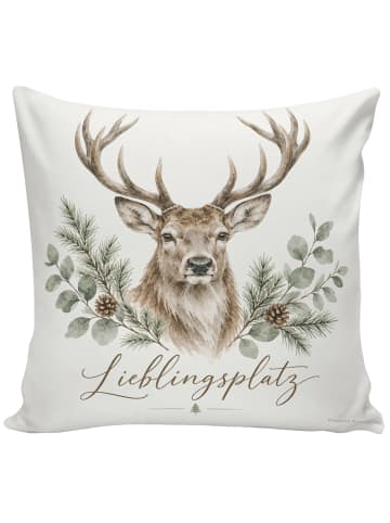 Kissen Hirsch Aquarell Design mit Spruch in Weiß