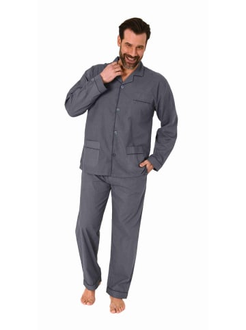 NORMANN langarm Schlafanzug Pyjama gewebt zum Knöpfen in grau