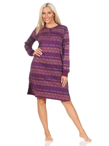 NORMANN Langarm Nachthemd Bündchen Ethnolook - 87548 in beere