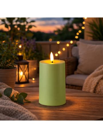 MARELIDA LED Solar Kerze Outdoorkerze mit Sensor 7x10cm in grün