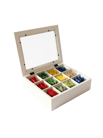 relaxdays Teebox in Weiß - (B)28 x (H)9 x (T)23 cm