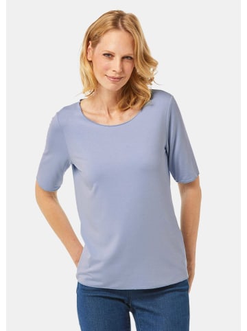 GOLDNER Kurzgröße: Halbarmshirt mit tonaler Zierkante in hellblau