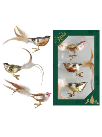 Krebs Glas Lauscha 3er-Set: Baumschmuck-Vögel in Bunt