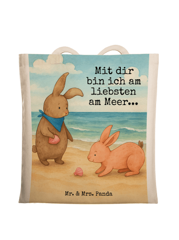 Mr. & Mrs. Panda Tote Bag Hasen Muschel Design mit Spruch in Weiß