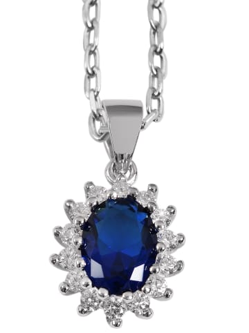 Adeliás Damen Anhänger oval aus 925 Silber mit Zirkonia in blau
