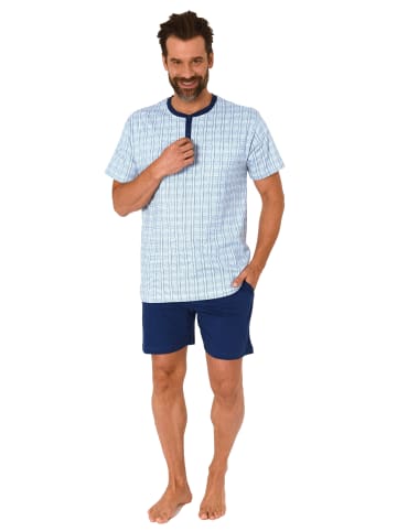 NORMANN Schlafanzug kurzarm Shorty Knopfleiste am Hals - 78378 in marine