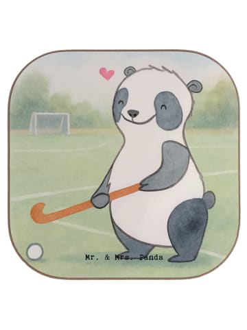 Mr. & Mrs. Panda Bierdeckel Panda Hockey spielen Design ohne Spruch in Weiß