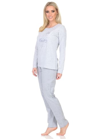 NORMANN Langarm Schlafanzug Pyjama Bündchen Streifen - 84802 in grau