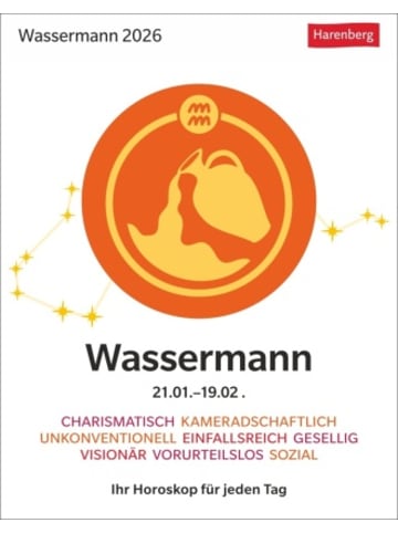 Harenberg Kalender - Wassermann Sternzeichenkalender 2026 - Tagesabreißkalender - I