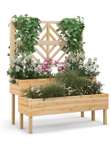 COSTWAY Blumenkasten mit Spalier in Beige