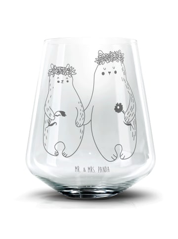 Mr. & Mrs. Panda Blümchentail Glas Bären mit Blumenkranz ohne Spruch in Transparent