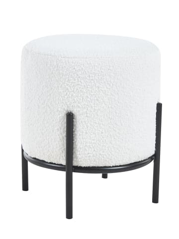 SalesFever Polsterhocker rund Ø35 cm Metallgestell schwarz und Bouclé-Stoff in Weiß