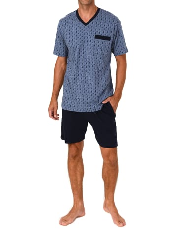 NORMANN Kurzarm Schlafanzug Pyjama Shorty Übergrößen in blau