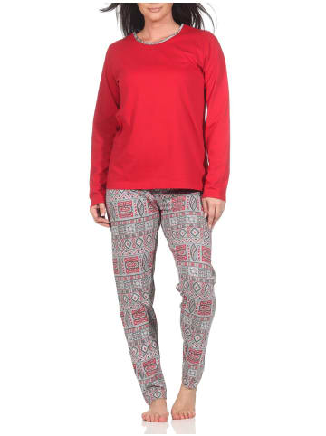 NORMANN Schlafanzug Pyjama langarm Ethnolook - 88779 in rot
