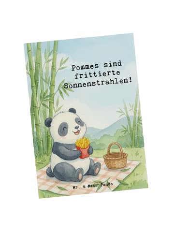 Mr. & Mrs. Panda Postkarte Panda beflügelt Pommes Design mit Spruch in Weiß