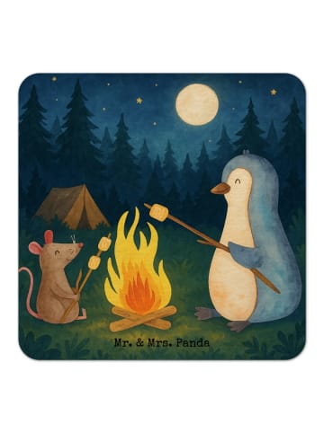 Mr. & Mrs. Panda Bierdeckel Pinguin Lagerfeuer Design ohne Spruch in Weiß