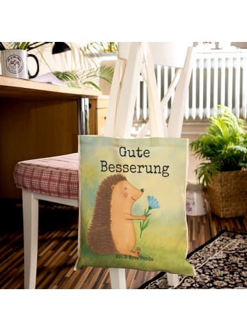 Mr. & Mrs. Panda Tote Bag Igel Blumen Design mit Spruch in Weiß