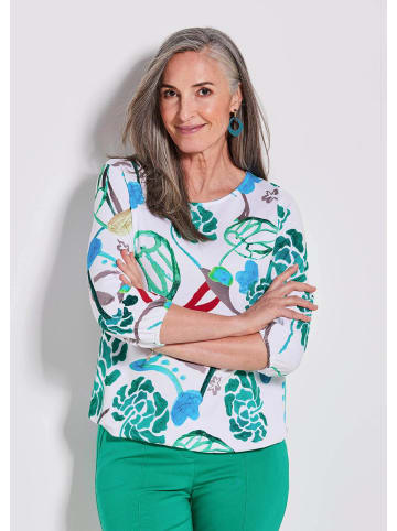 GOLDNER Viskoseshirt mit Allover-Druck in weiß / grün / gemustert