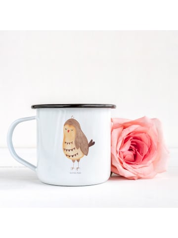 Mr. & Mrs. Panda Emaille Tasse Eule Zufrieden ohne Spruch in Weiß