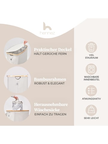 HENNEZ Wäschekorb Adrian 150l beige mit 3 Wäschesäcken Creme