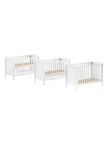 58 aufm Kessel BABYBETT 60x120 Kamila Weiß Kiefer höhenverstellbar
