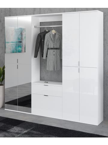 Inn.Furn Garderoben-Set weiß Hochglanz 183 cm mit Spiegel, 21 Fächer, Flurgarderobe