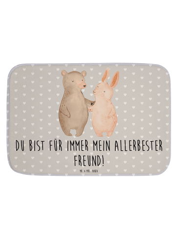Mr. & Mrs. Panda Badteppich Bär und Hase Umarmen mit Spruch in Grau Pastell