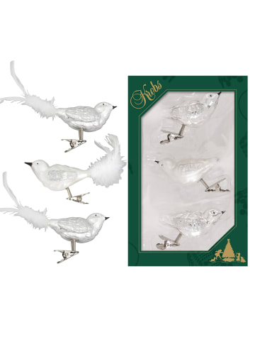 Krebs Glas Lauscha 3er-Set: Baumschmuck-Vögel in Silber