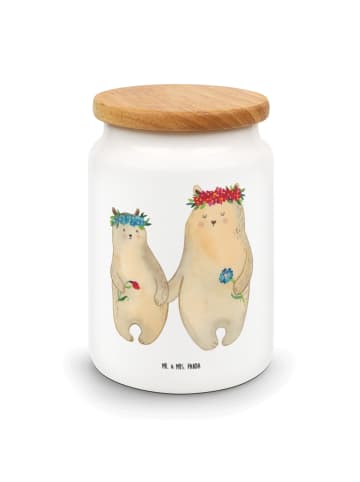 Mr. & Mrs. Panda Teedose Bären mit Blumenkranz ohne Spruch in Weiß
