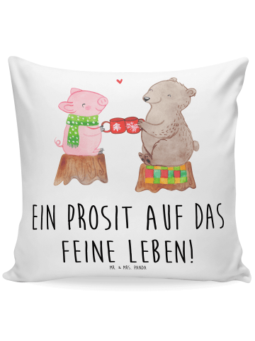 Mr. & Mrs. Panda Kissen Glühschwein Sause mit Spruch in Weiß