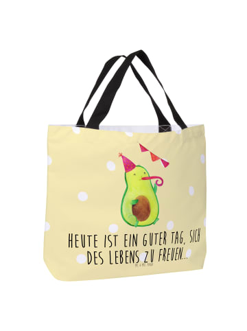 Mr. & Mrs. Panda Strandtasche Avocado Party mit Spruch in Gelb Pastell