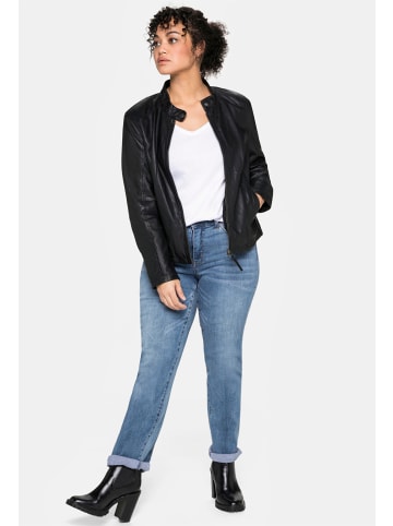sheego Leder-Jacke in schwarz