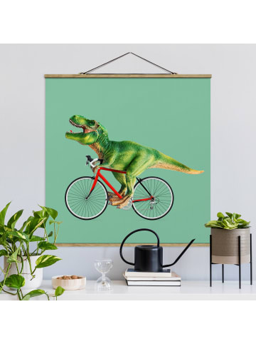 WALLART Stoffbild - Jonas Loose - Dinosaurier mit Fahrrad in Grün