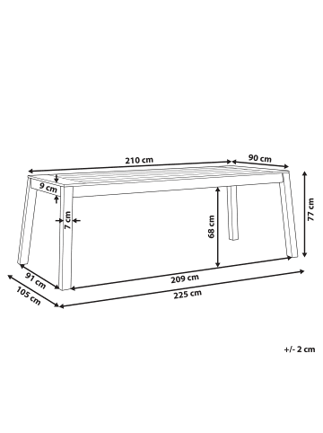 Beliani Gartentisch LIVORNO in Braun - (W) 90 x (H) 77 x (L) 210 cm