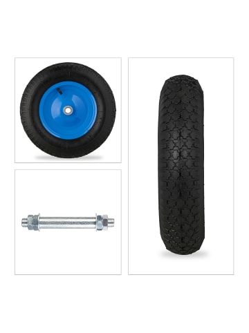 relaxdays 4 x Schubkarrenrad mit Achse in Schwarz/Blau - 4.80 4.00-8