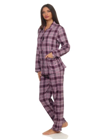 NORMANN Flanell Pyjama Schlafanzug langarm Knopfleiste und Reverskragen - 50117 in beere