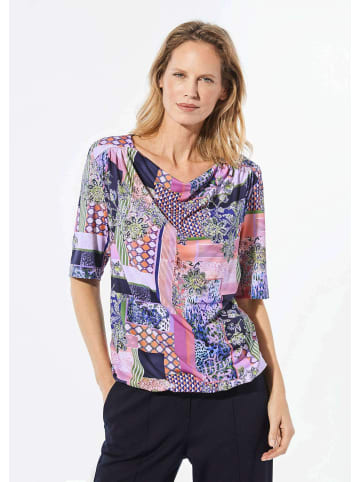 GOLDNER Stretchbluse mit Patchwork-Muster in marine / gemustert