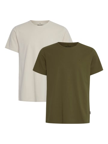 BLEND Rundhals T-Shirt 2-er Stück Pack Basic Shirt in Grau-Grün