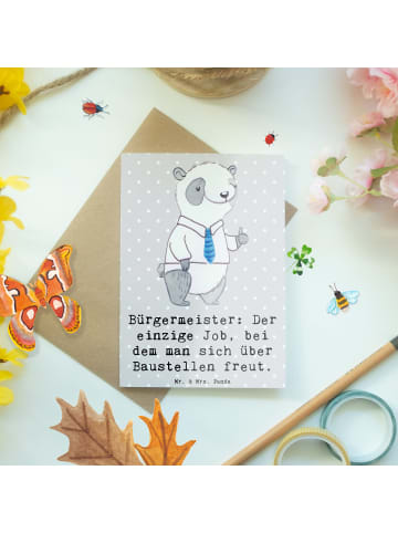Mr. & Mrs. Panda babykarte Bürgermeister Freude mit Spruch in Grau Pastell