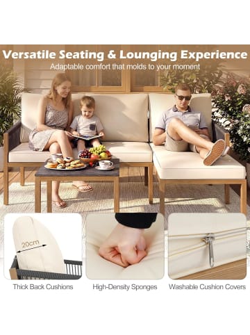 COSTWAY 3 tlg. Gartenmöbel Set Lounge Möbel mit Tisch & Kissen in Beige