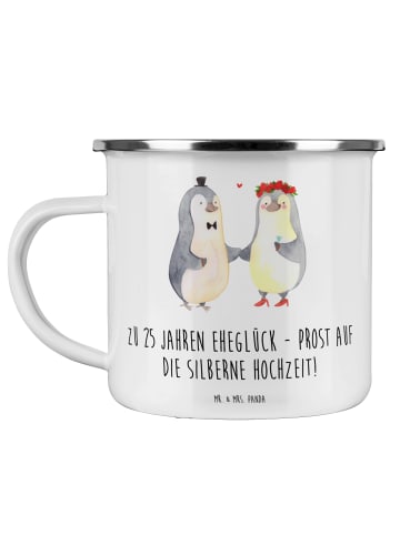 Mr. & Mrs. Panda Camping Emaille Tasse 25. Hochzeitstag Silberne... in Weiß