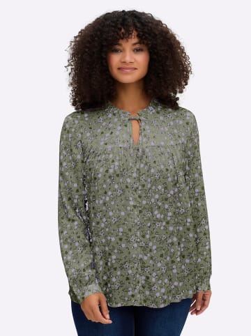 sheego Crêpebluse in khaki-flieder-bedruckt