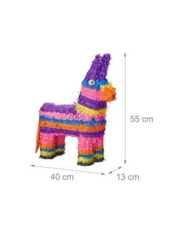 relaxdays 3x Pinata "Esel" in Bunt - (B)40 x (H)55 x (T)13 cm