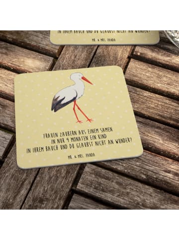 Mr. & Mrs. Panda Glasuntersetzer Storch mit Spruch in Gelb Pastell