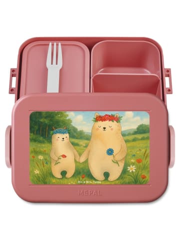 Mr. & Mrs. Panda Brotdose Bären mit Blumenkranz Design ohne Spruch in Rot Pastell