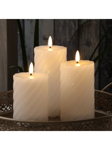 MARELIDA LED Kerze TWIST Echtwachs gedreht flackernd H: 17,5cm in weiß