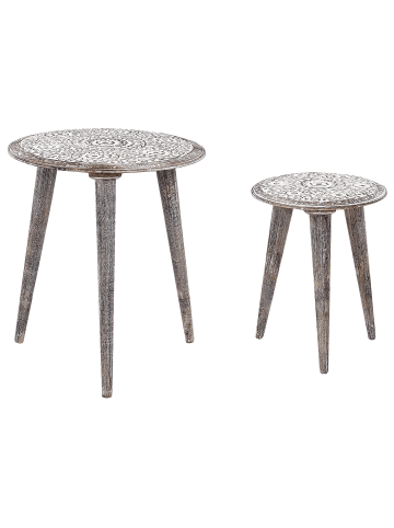 Beliani 2er-Set Beistelltisch BARJU in Weiß/Braun