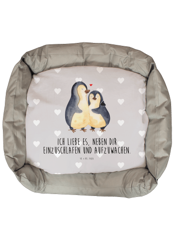Mr. & Mrs. Panda Katzenkörbchen Pinguine Einschlafen mit Spruch in Grau Pastell